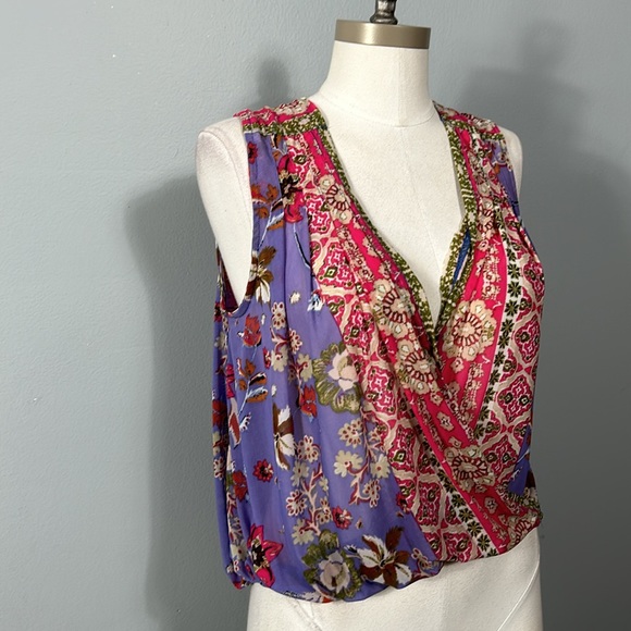 Free People Havana Blue Floral Print Sleeveless Surplice top, sz XS - Picture 5 of 13